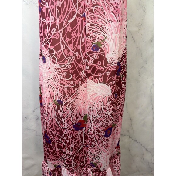 Vintage Vanity Fair Mod Slip Dress 38 L Retro Pink Floral Nylon Whimsical Ruffle - Picture 11 of 13